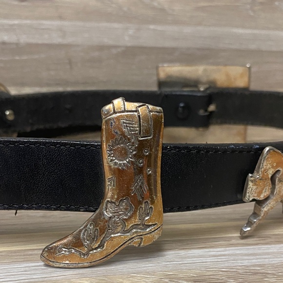 Black Leather Belt with Gold Accents - Picture 3 of 8